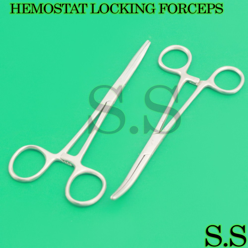 2 FULL SERRATED HEMOSTAT LOCKING FORCEPS 8" STRAIGHT & CURVED TIP