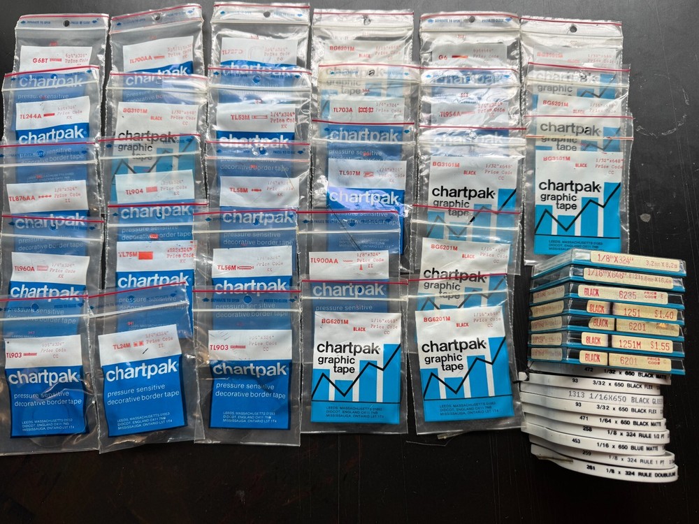 Huge Lot Chartpak & Letraline Pressure Sensitive Decorative Border Tape