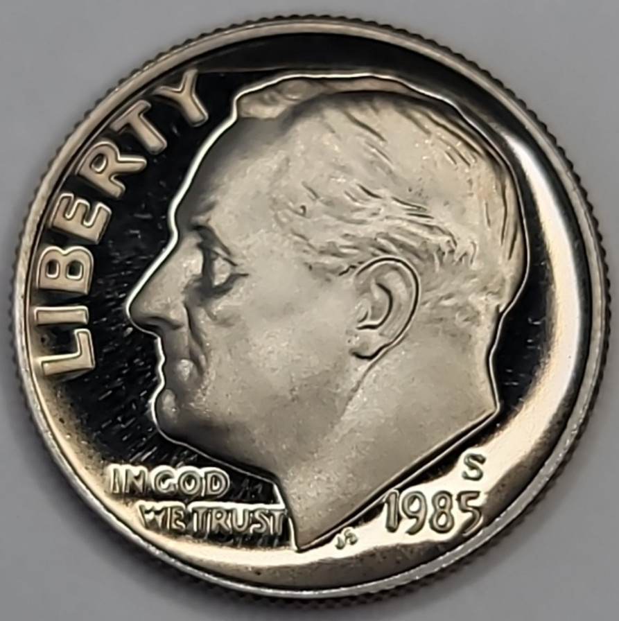 1985 S Gem Proof DCAM Roosevelt Dime - CN-Clad