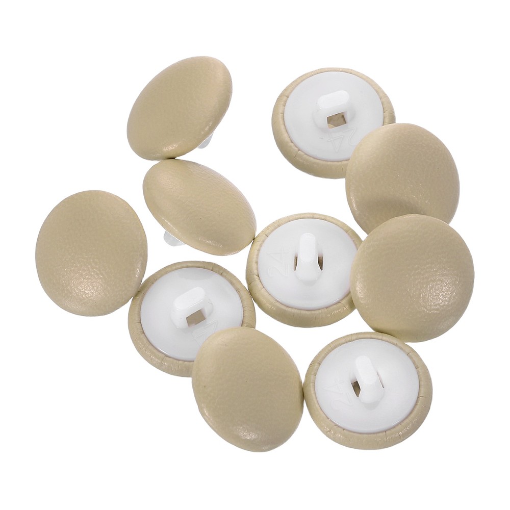 25pcs PU Leather Covered Button 15mm Plastic Shank Round Button, Light Brown