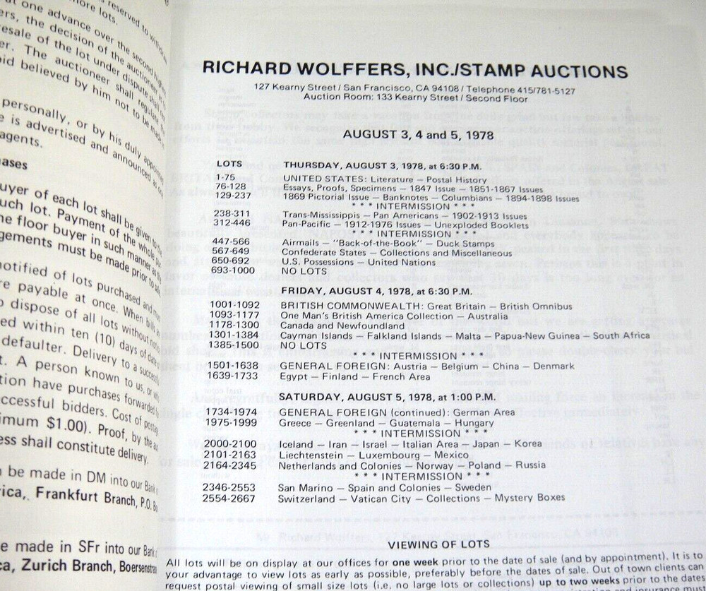 Wolffers Stamp Auction Catalog 1978 w Prices Realized US Britain Canada Germany