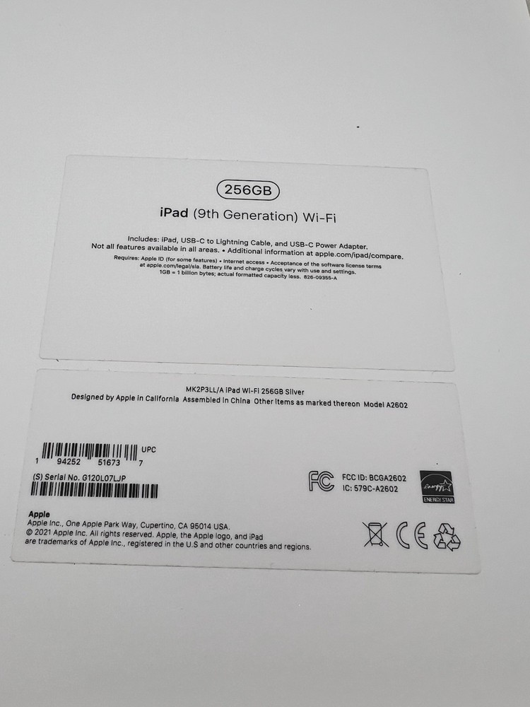 iPad 9th Generation 256GB Space Gray Model A2602 EMPTY BOX ONLY W Stickers