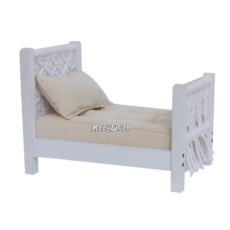 Newborn Baby Photography Prop Wood Bed Woven Knit Kids Cot Mat Mattress Cushion