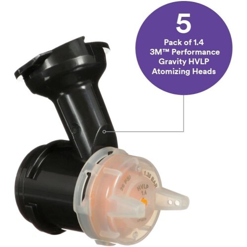 3M Performance Gravity HVLP Atomizing Head Refill Kit, 1.4 mm, Orange, 5-Pack