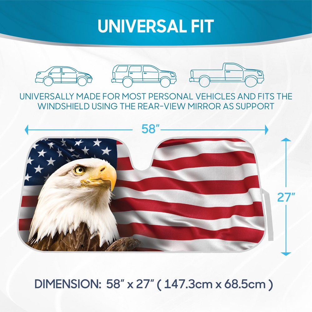 American Eagle Flag Car Sun Shade - Auto SUVs Van Reflective Windshield Sunshade