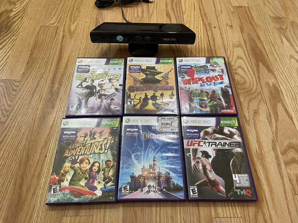 Xbox 360 Kinect Sensor Bar and 6 Games Bundle  TESTED