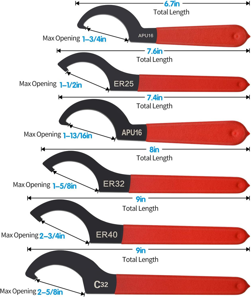 6Pcs Coilover Spanner Wrench Set, C-Shape Shock Spanner Hook Wrench Tools, for S