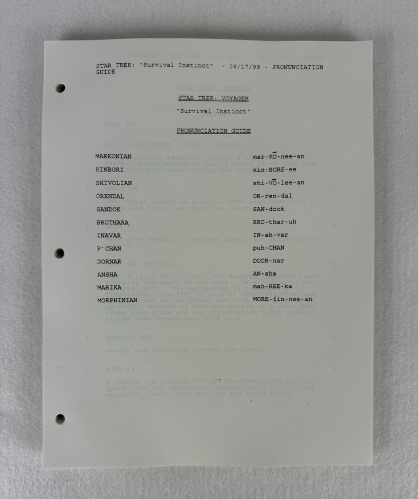 Star Trek Voyager “Survival Instinct” Final Draft Studio Script 06/27/1999