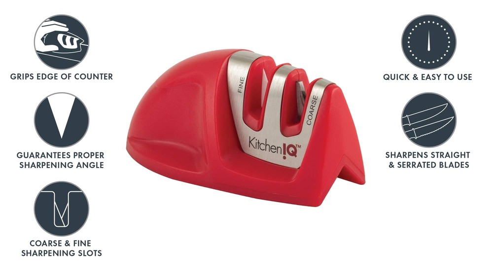 Kitchen IQ 50883 Edge Grip 2-Stage Knife Sharpener, Red