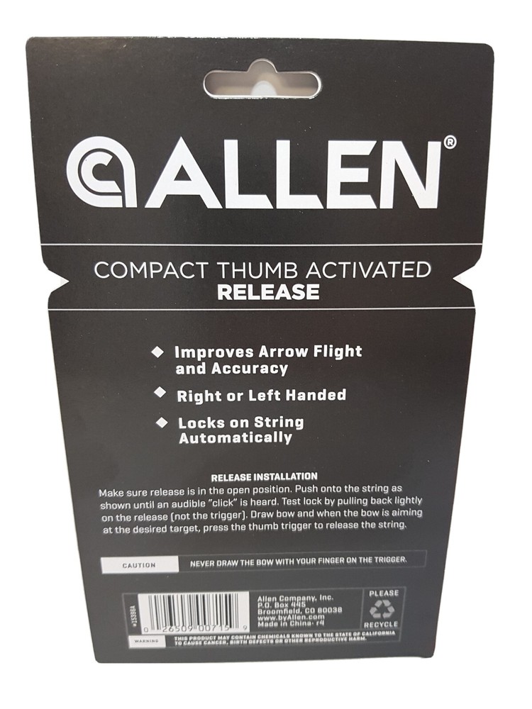 ALLEN ORANGE AND BLACK COMPACT THUMB ACTIVATED COMPOUND BOW RELEASE