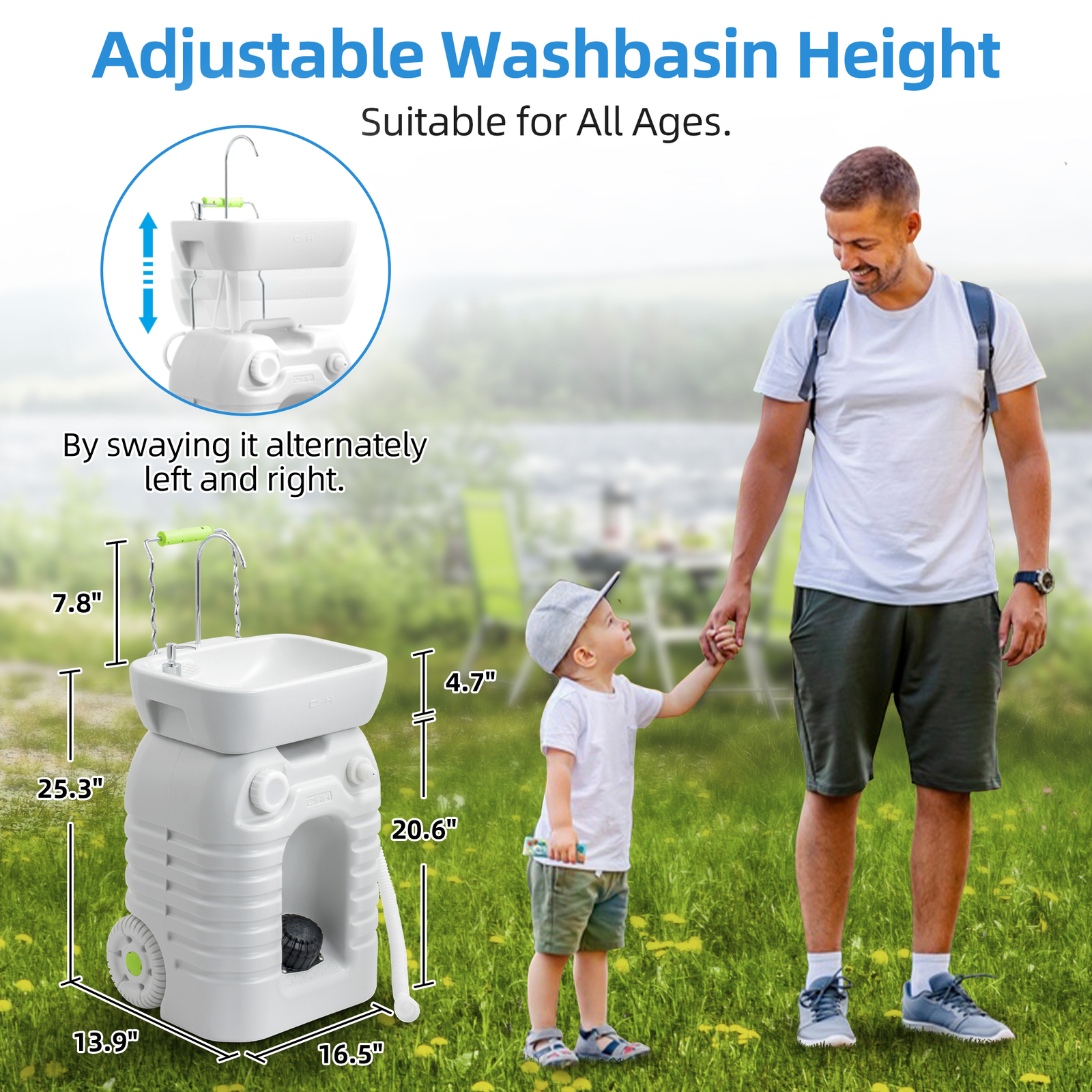 Portable Wash Sink Camping Hand Wash Station Basin Stand w/ 12 Gallon 45L Tank