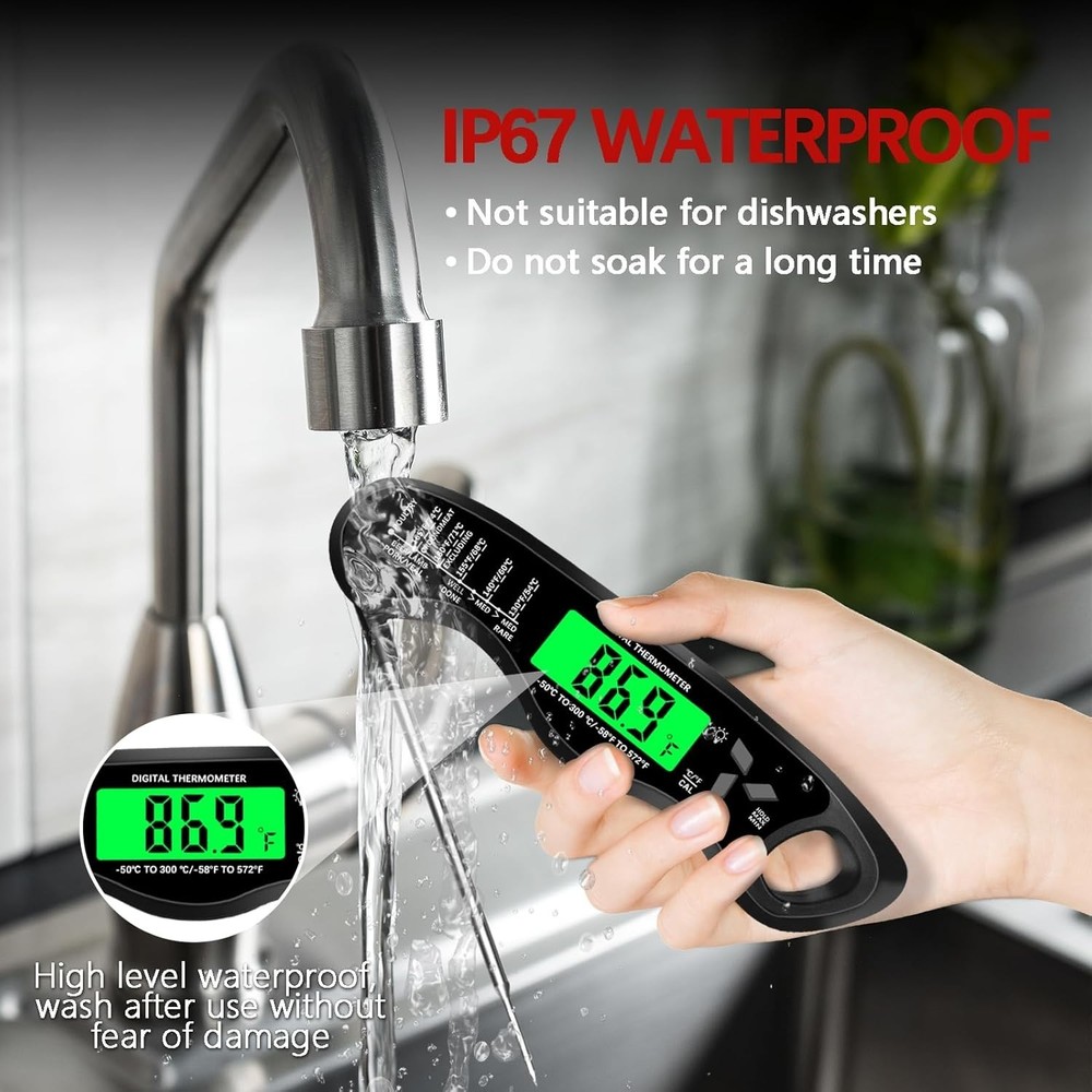 Instant Read Cooking Thermometer - Waterproof, Backlit, & Calibration Ready