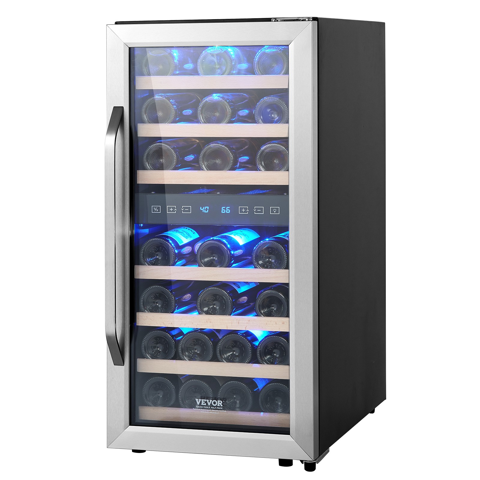 VEVOR 33-Bottle Wine Cooler Dual Zone Freestanding Refrigerator with LED Light