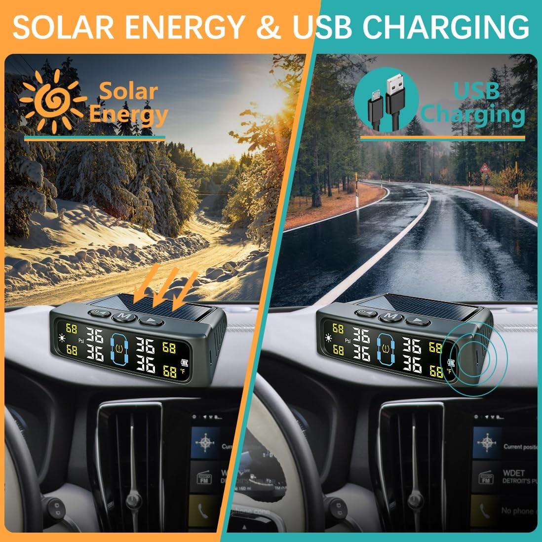 Wireless Solar TPMS LCD Car Tire Pressure Monitoring System + 4 External Sensors