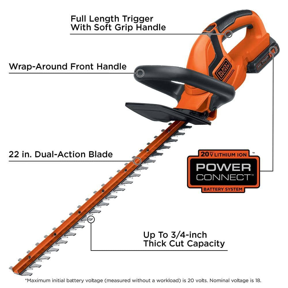 BLACK+DECKER 20V MAX* Cordless Hedge Trimmer, 22-Inch - LHT2220