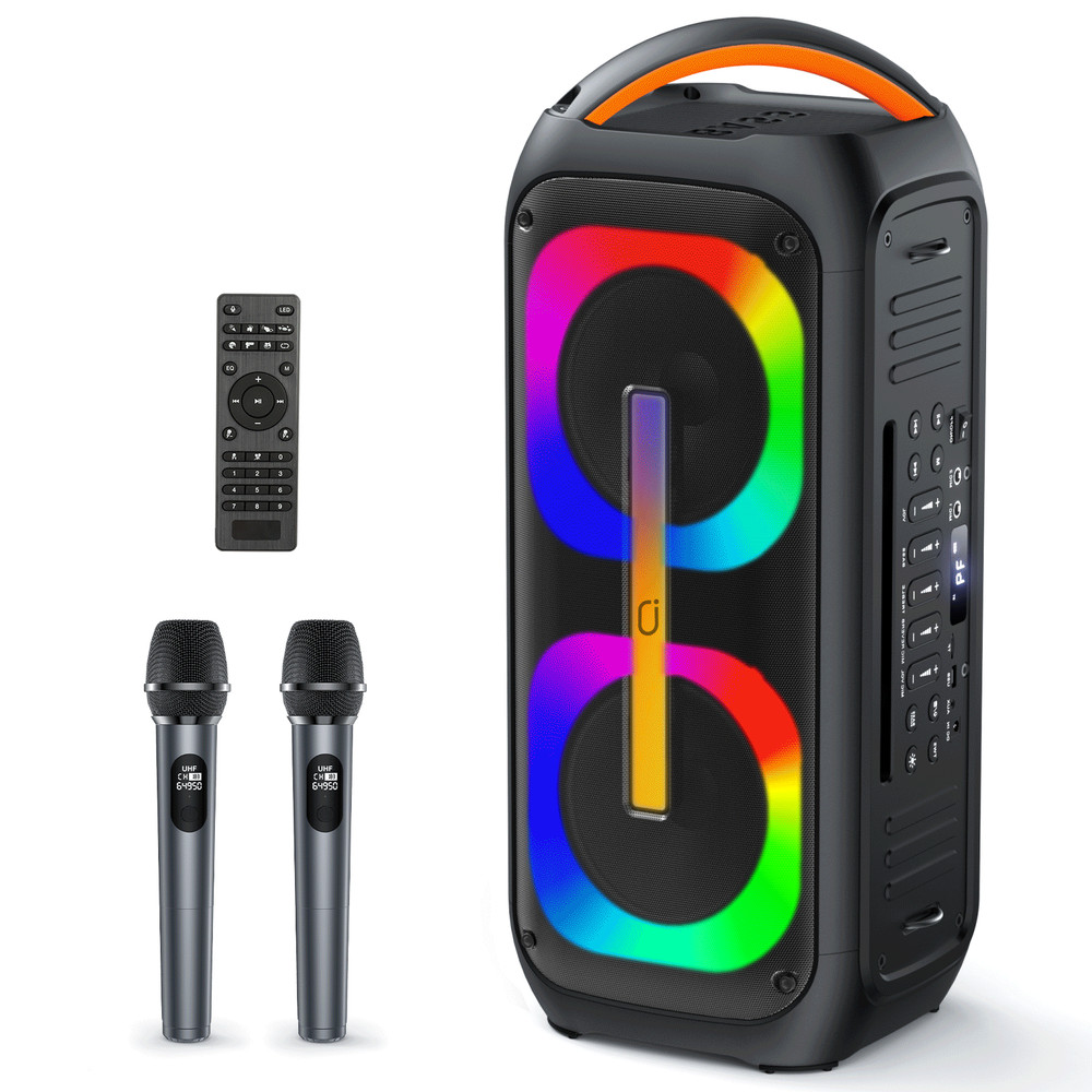 Party Speaker with 2 Wireless Microphnes Rechargeable Bluetooth Speaker Karaoke