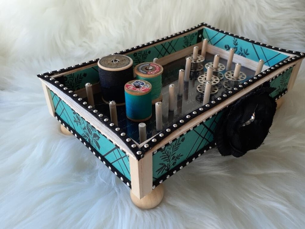 Wood Thread bobbin holder sewing room organizer , custom