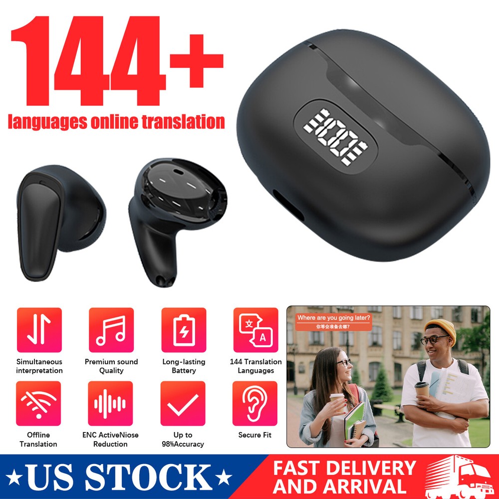 144 Language Translator Earbuds Wireless Bluetooth Two Way Translator Device