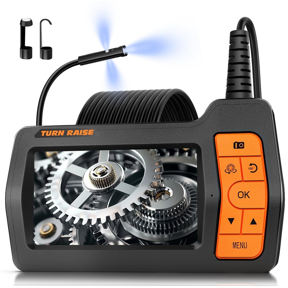 Triple Lens Inspection Drain Camera, 5 IPS Split Screen Borescope with Light &