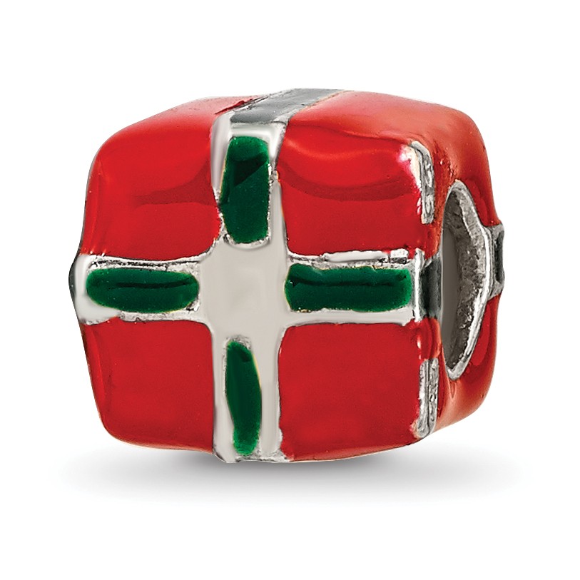 Silver Reflections Green & Red Enameled Present Bead QRS2950