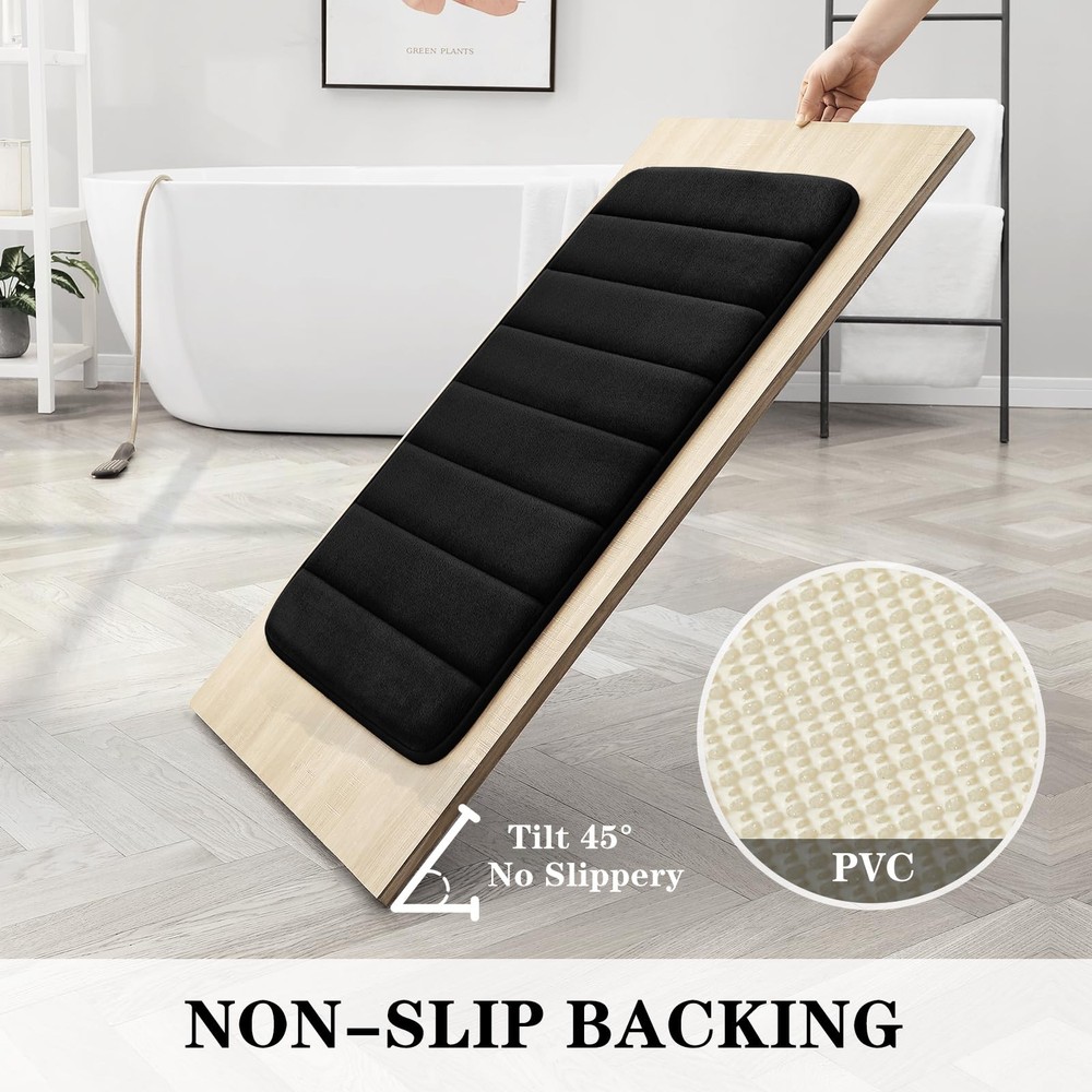 Washable Bath Mat Set, Soft Memory Foam, Non Slip 3pc, Black