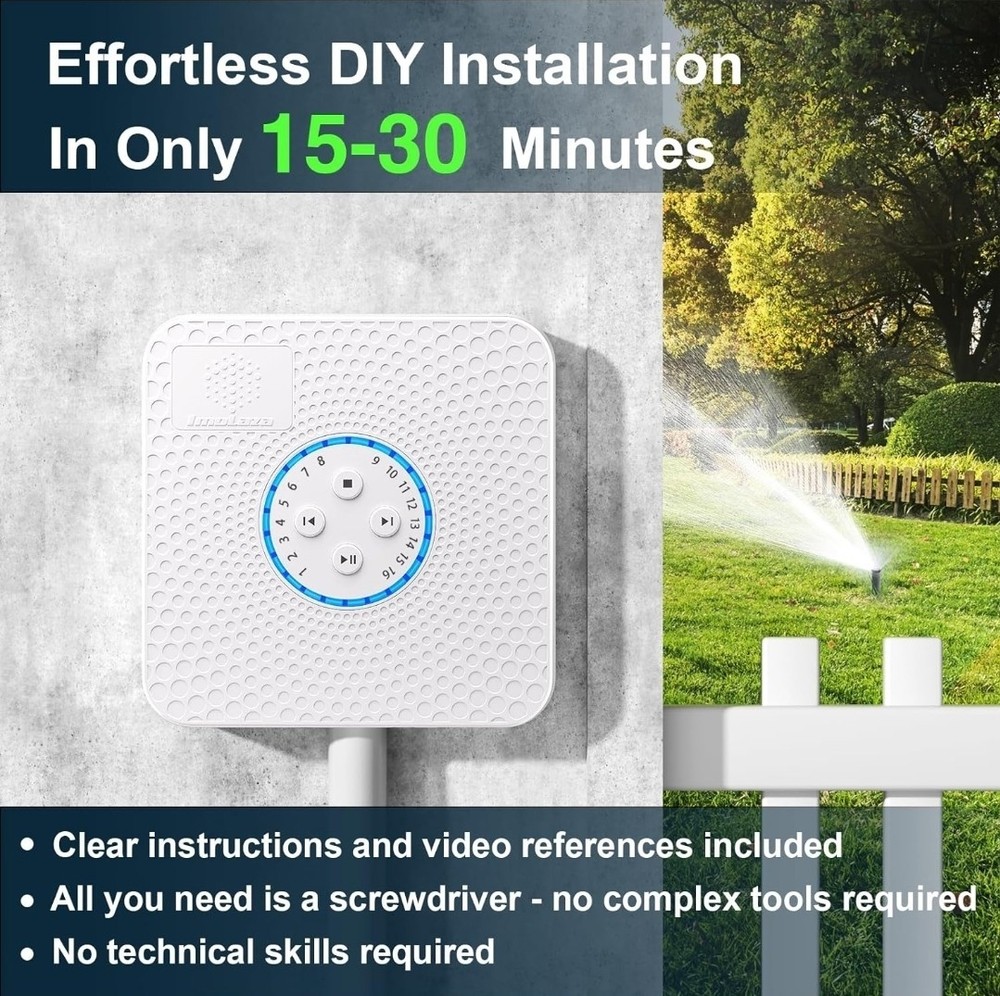 Imolaza Smart Sprinkler Controller, 16 Zone WiFi Irrigation Controller With App