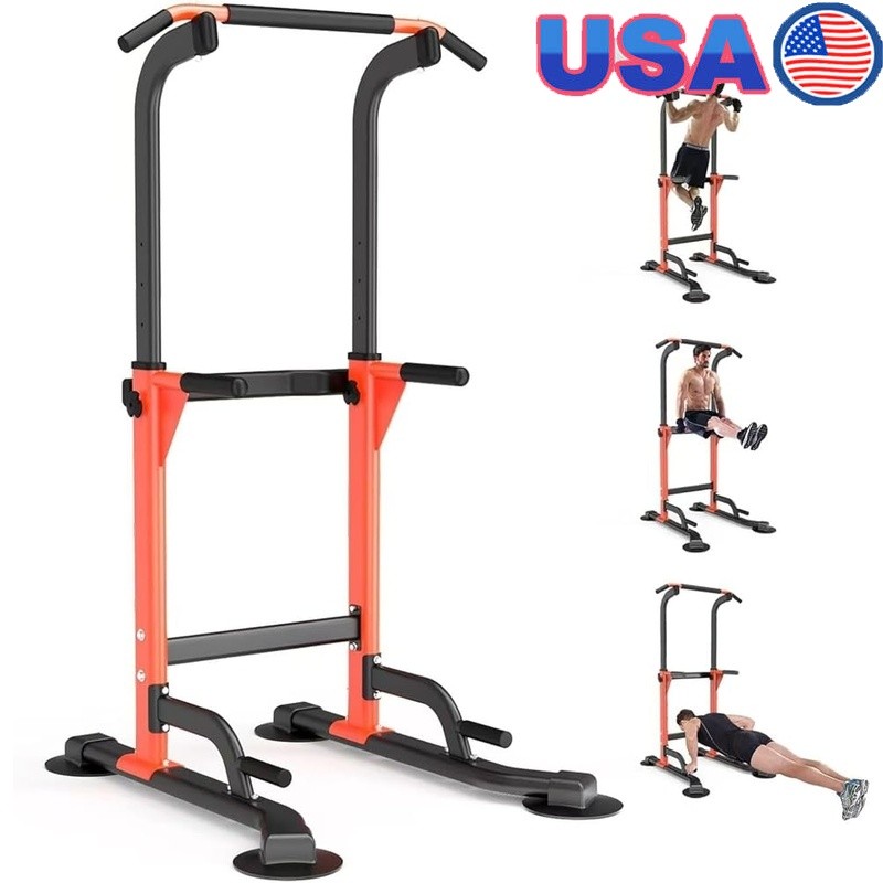 Sturdy Pull Up Dip Station Adjustable Height Strength Training Equipment New
