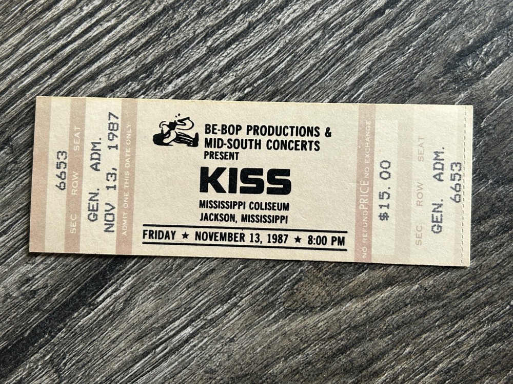 KISS Full Ticket Stub Crazy Nights Tour Nov 13 1987 Mississippi Vintage Kiss