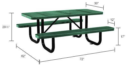 72" Rectangular Picnic Table Surface Mount Green