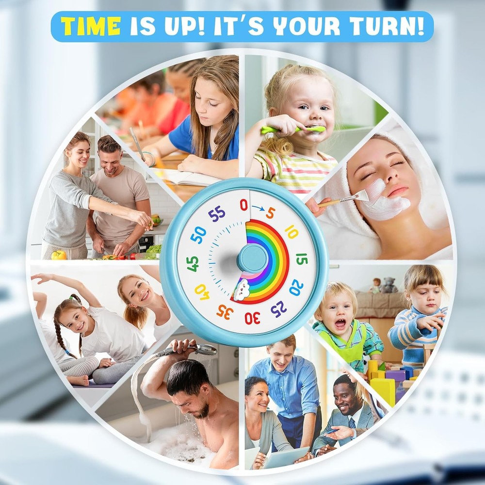 Rainbow Visual Timer for Kids, 60 Minute Silent Countdown Clock with Color Disk,