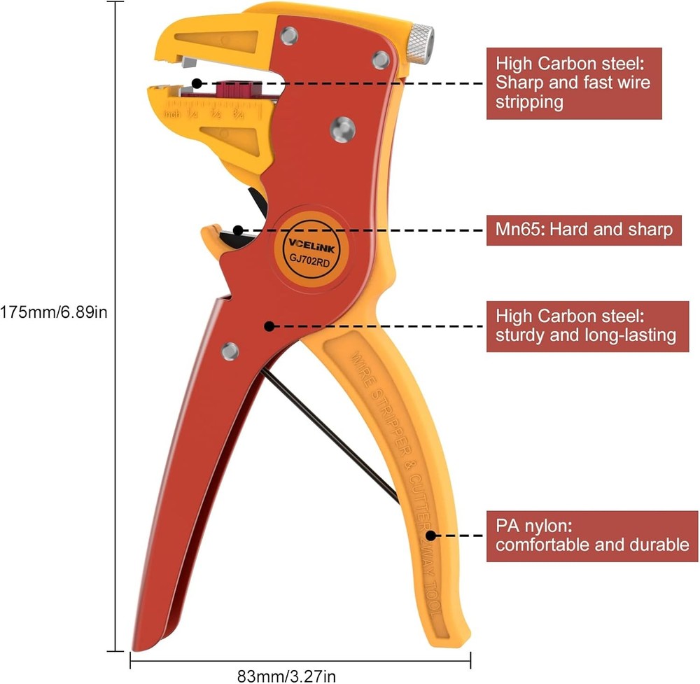 VCELINK Automatic Quickstrip Wire Stripper and Cutter, Professional Orange
