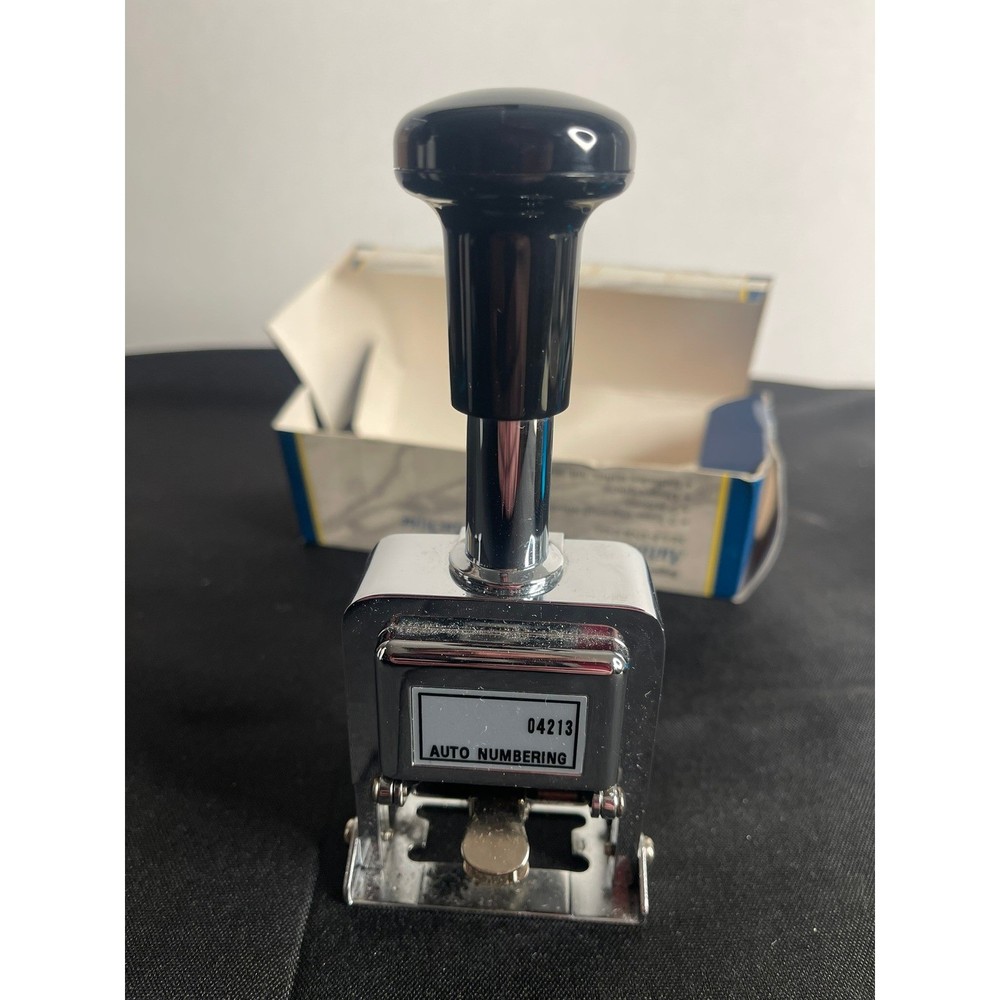 Automatic Numbering Machine Self Inking 6 Brass Wheels 7 Actions Drop Ciphers