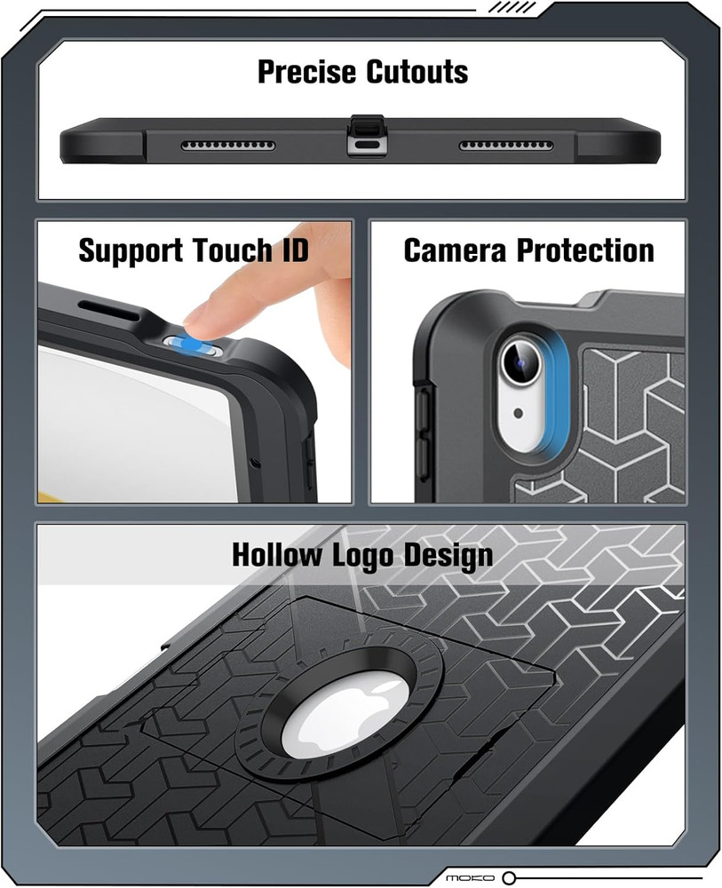 Ipad 11Th/10Th Gen Heavy Duty Shockproof Case with Screen Protector, Black