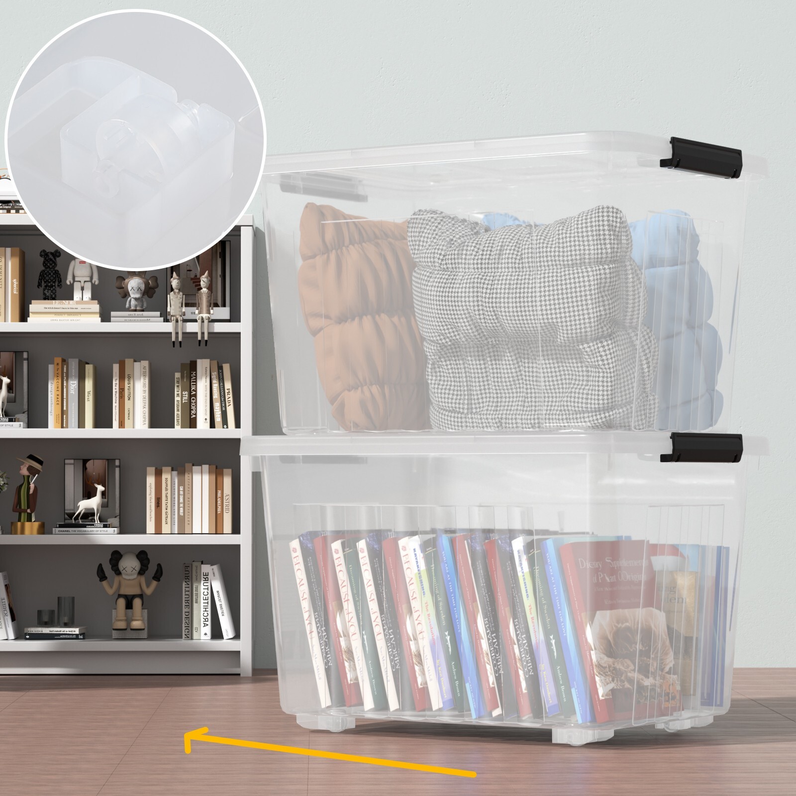 70 Quart Plastic Storage Box, Stackable Latching Bin with Lid & Wheels, 4-Packs