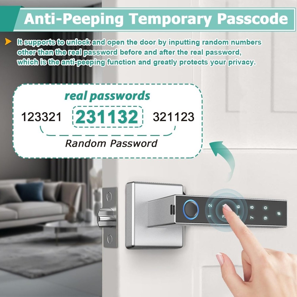 Fingerprint Door Lock Keyless Entry Door Lock with Handle, Smart Bluetooth