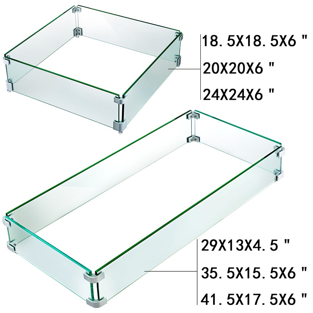 Outdoor Fire Pit Wind Guard Tempered Glass Flame Guard Rectangle/Square Clear
