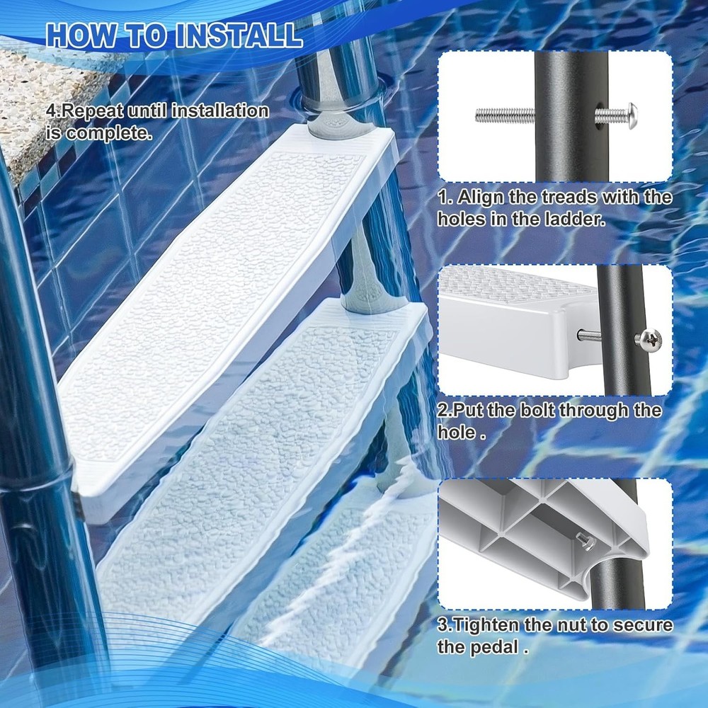 Pool Ladder Steps Replacement, (3-Pack) 18" Universal Heavy-Duty Molded Plastic