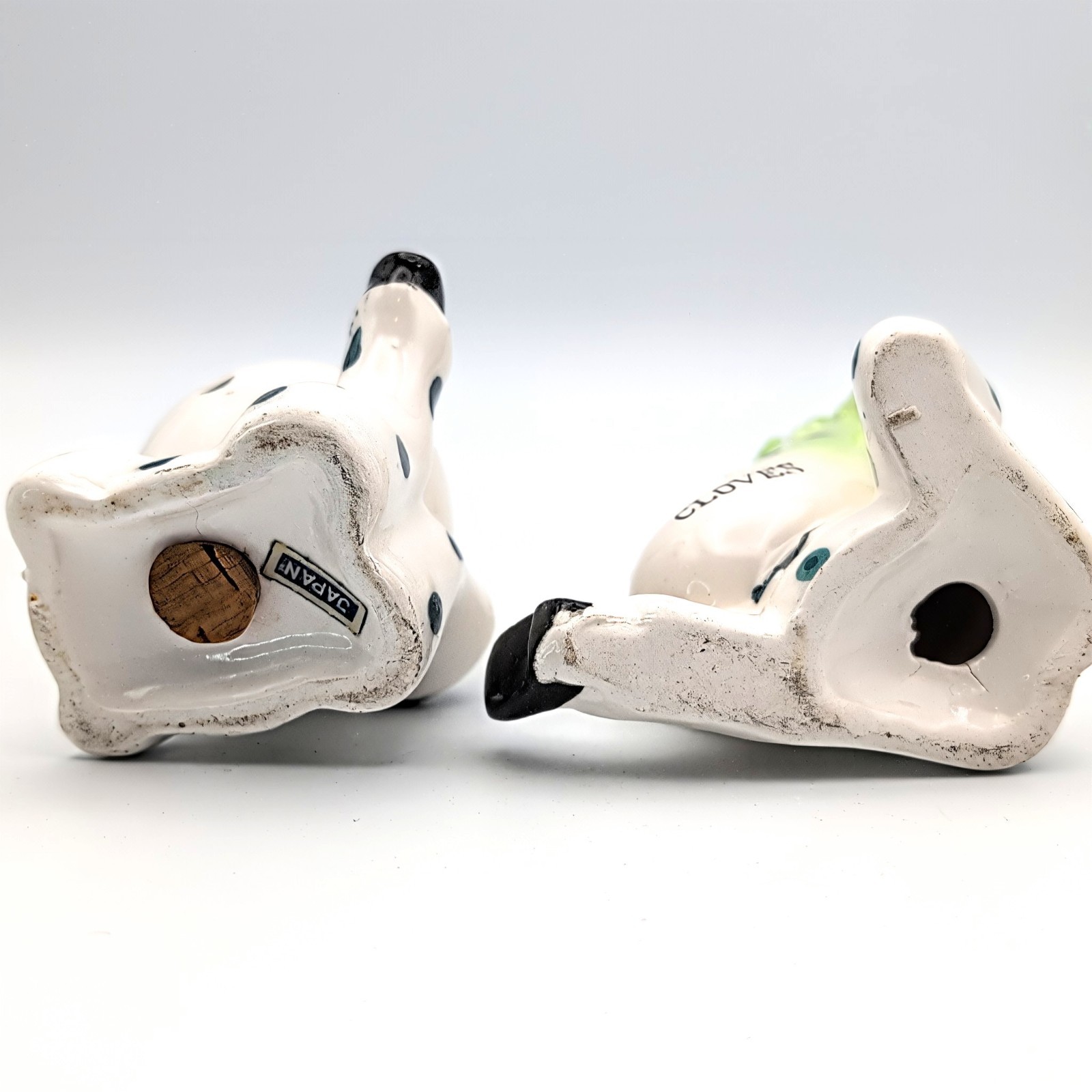 Vtg Japan Anthropomorphic "Allspice" Pear & "Cloves" Pickle Ceramic Spice Shaker