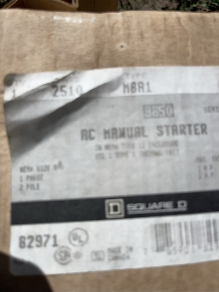 SQUARE D CLASS 2510 SIZE 1 SINGLE PHASE Type MBA1 Heavy Duty MANUAL STARTER