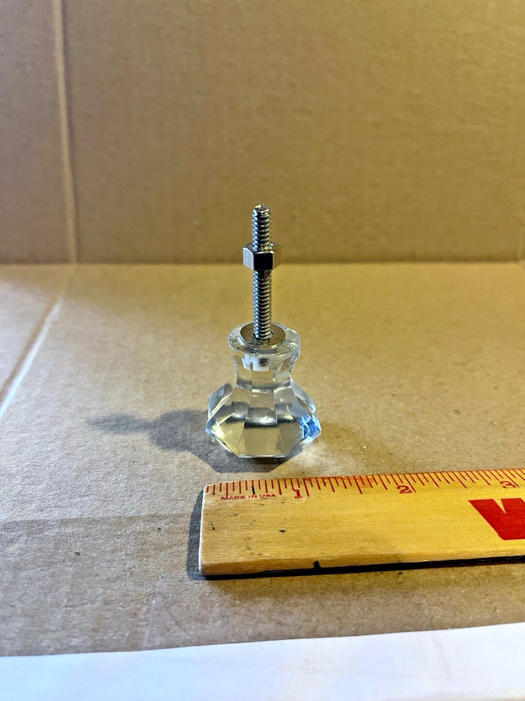 Vintage Glass Drawer Pull, 8 side, Clear Glass, Flat End