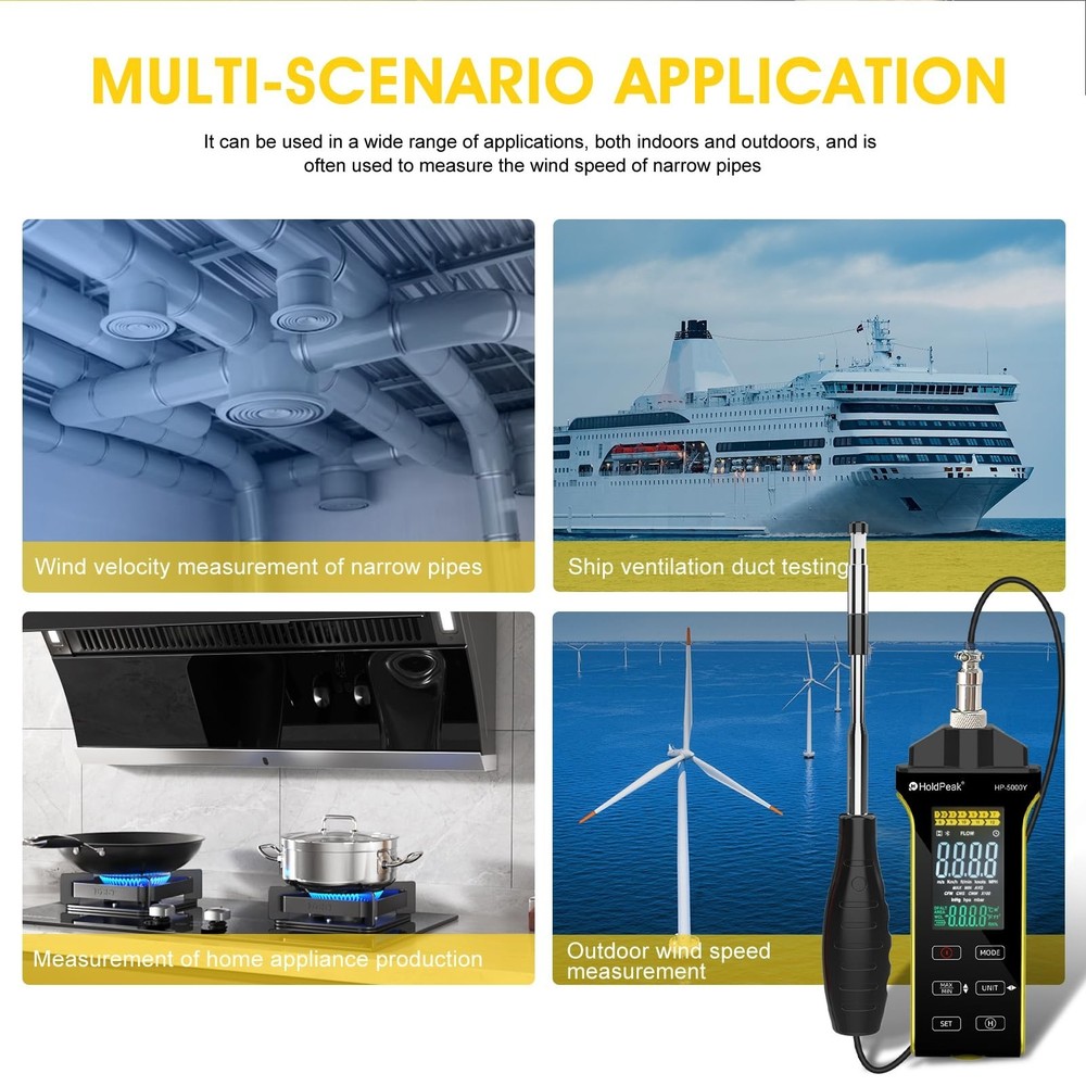 HOLDPEAK Professional Hot-Wire Anemometer, High-Precision Digital Wind Speed ...