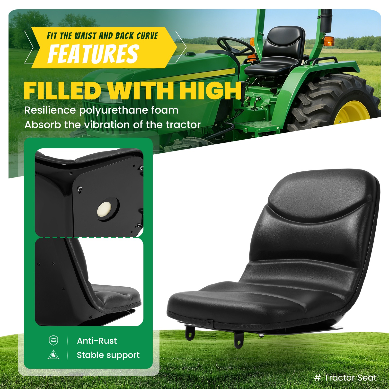 Seat Bottom For John Deere 970 870 770 670 4005 Black Vinyl #M805158 #M803465