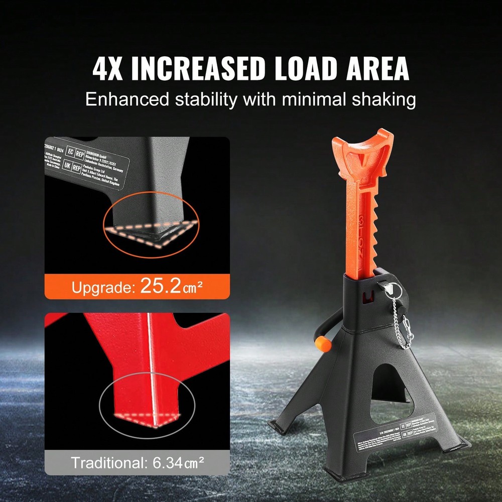 Jack Stands, Double Locking, Adjustable Height,Red,1 Pair