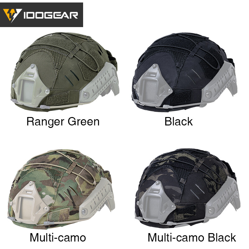 IDOGEAR Tactical Helmet Cover For FAST Helmet NVG Battery Pouch Laser Cut Camo