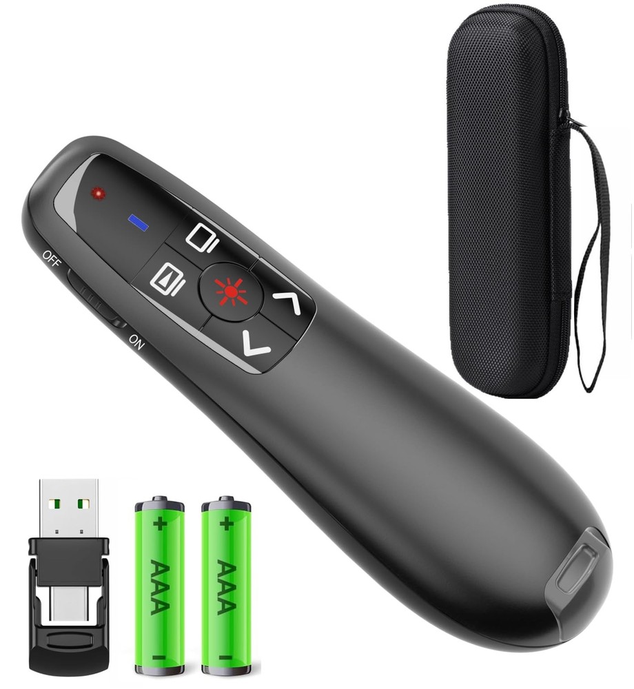 Wireless Presenter Remote Powerpoint Clicker USBA&C Receiver Storage Bag