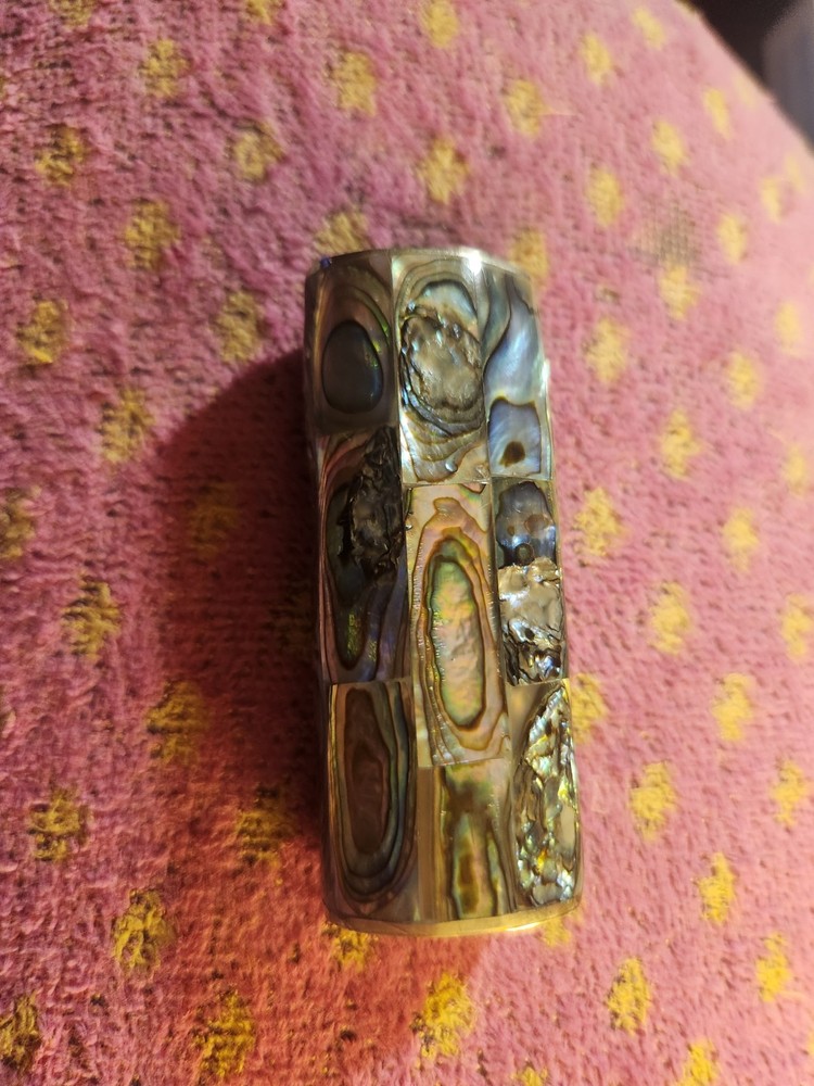 Vintage  Alpaca Silver Abalone Shell BIC Lighter  Holder  Case Mexico