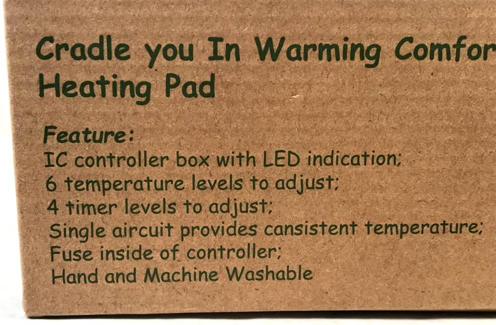 Electric Heating Pad 24x12" 6 Heat Settings 4 Timer Levels Controller Light Gray