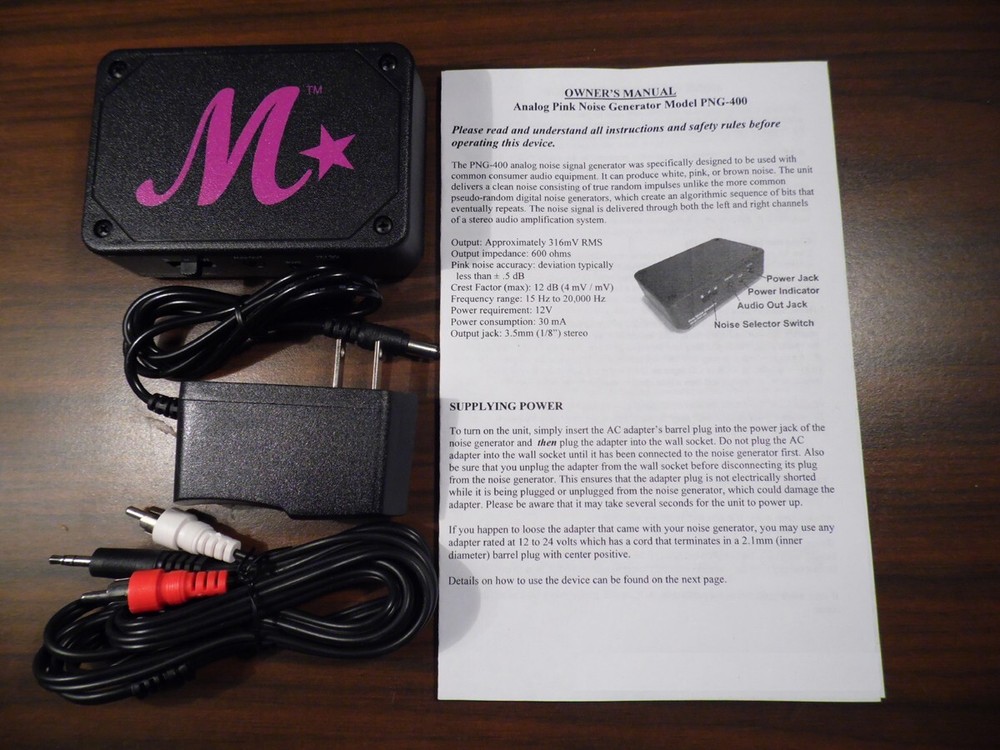 Genuine True-Random Analog White Pink Brown Noise Generator. Does not loop.