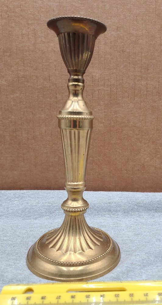 Single Brass Candlestick / holder - 7 1/2 " tall, 3" round base
