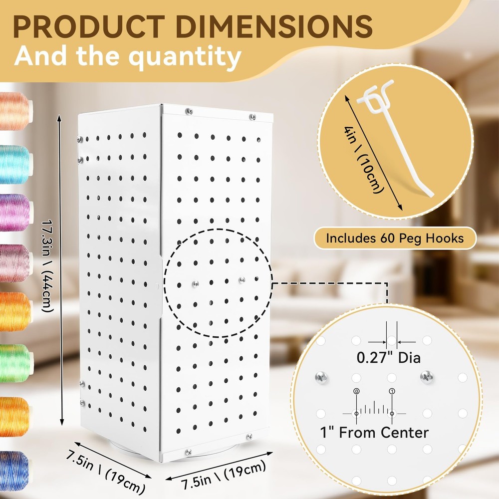 Metal 360° Fully Rotating Thread Rack, Detachable Thread Holder Organizer wit...